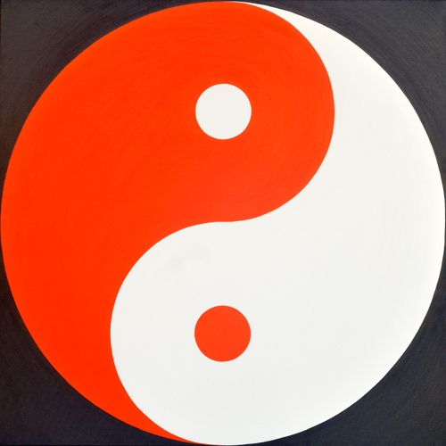 Wenlan Hu Frost - Orange and White Yin Yang on Black No.1
